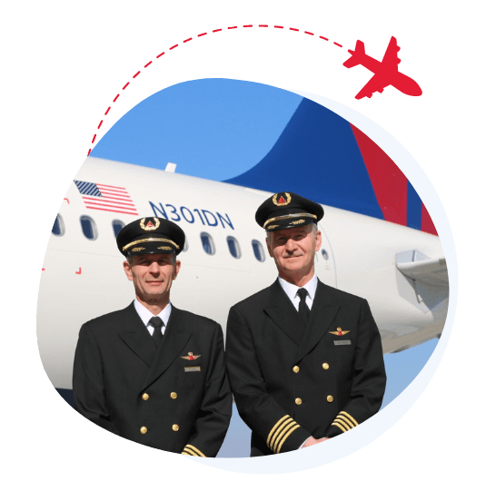 Delta Pilot Assessment - two delta airline pilots in front of a plane